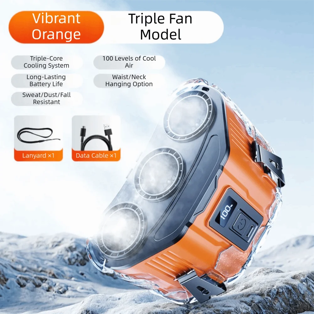 USB Rechargeable Waist Fan – 3-Outlet Portable Cooling Fan Portable Waist Fan Axl Orange 3 air duct