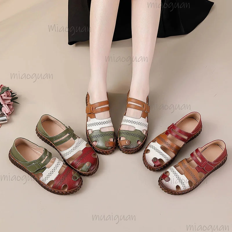 Women's Cutout Flat Sandals – Tri-Color Roma Beach Shoes Women's Flat Sandals Axl
