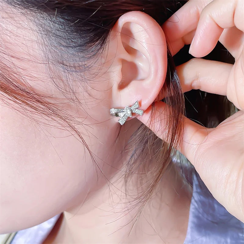 Huitan Silver Bow Stud Earrings – Cubic Zirconia for Women Stud Earrings Axl
