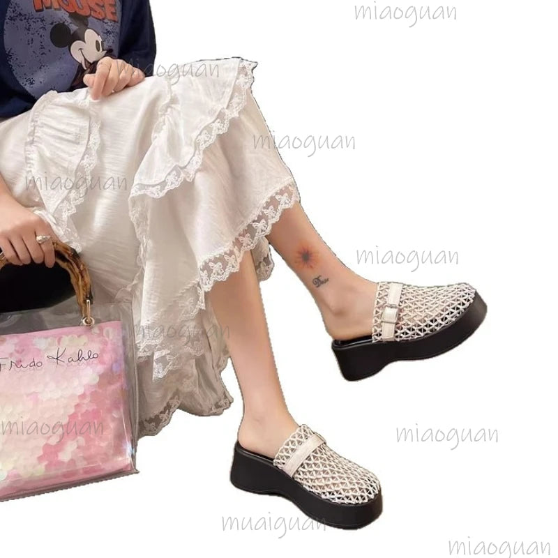 Women's Roman Platform Wedge Sandals – 6CM Mesh Slingback Heels Platform Wedge Sandals Axl