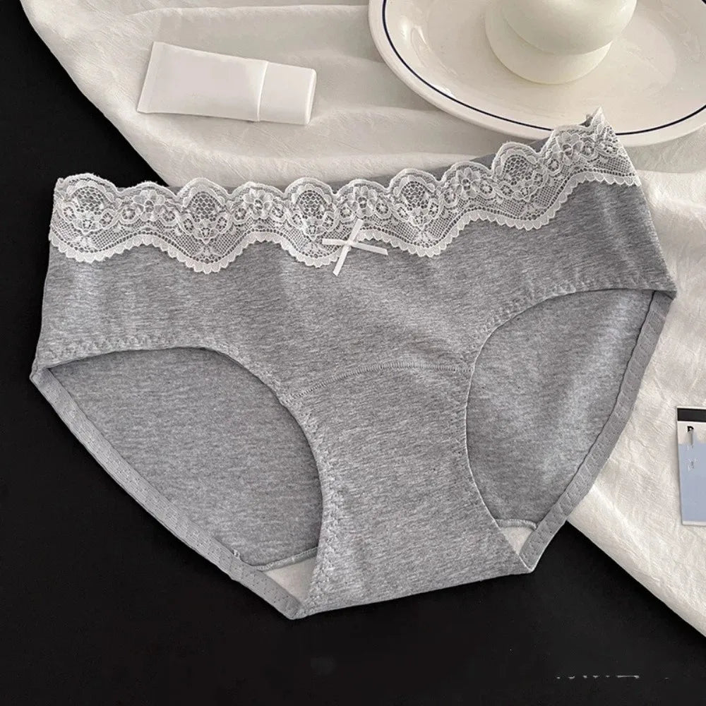 Women's Soft Floral Lace Bow Briefs – Comfortable Panties M–XL Lace Briefs Axl Grey M 1pc
