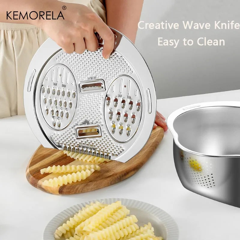 KEMORELA 2-in-1 Stainless Steel Vegetable & Rice Washing Bowl Colander Strainer Bowl Axl