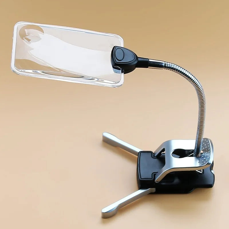 Rectangular LED Magnifying Glass with Desk Clip | Reading Aid LED Desk Magnifier Axl