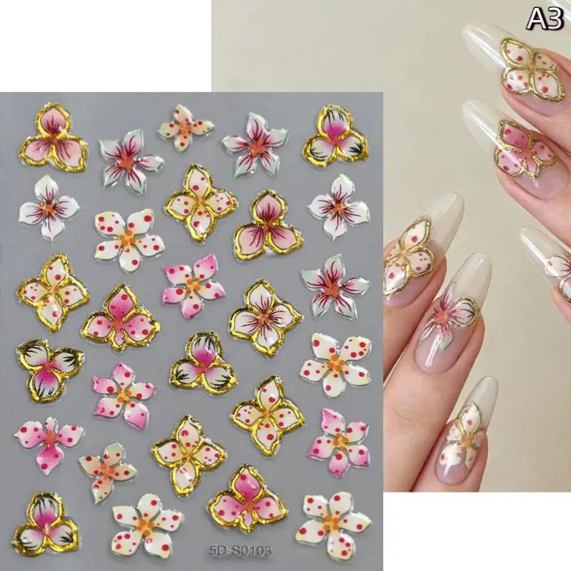5D Floral Nail Stickers – Bronzing Blossom Petal Appliques DIY Nail Art Stickers Axl A3