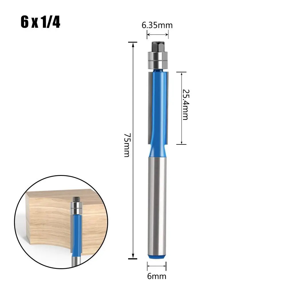 6mm Double Bearing Flush Trim Router Bit – Carbide Woodworking Router Bit Axl 6x1-4