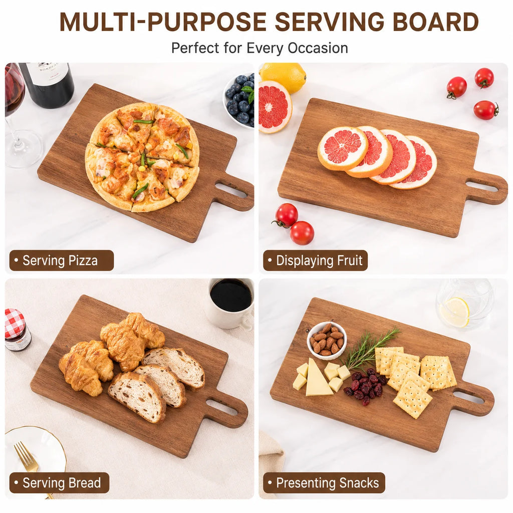 Wooden Cutting Board with Handle – Pizza & Cheese Serving Tray Wooden Cutting Board Axl