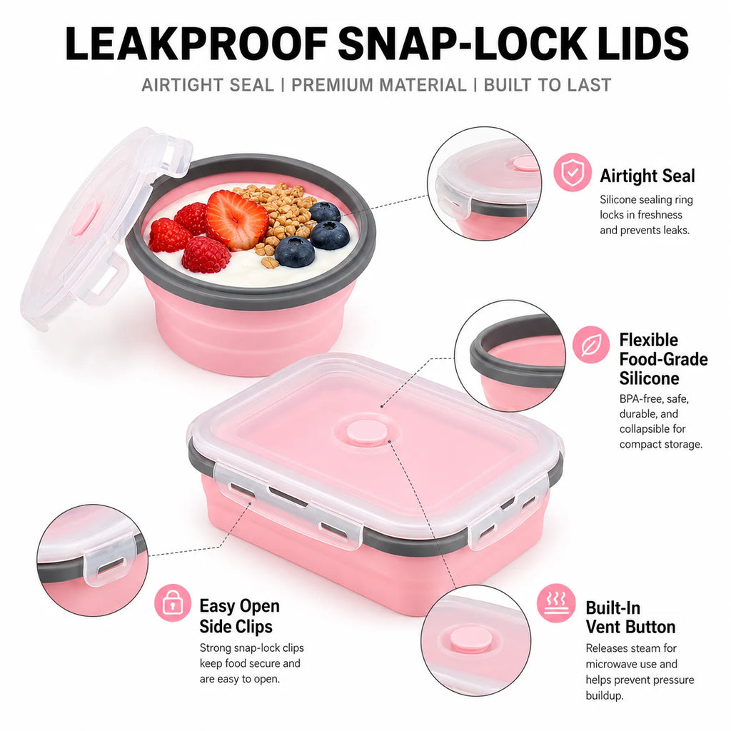 Uwhise 4-Size Collapsible Silicone Bento Lunch Box Set Silicone Food Containers Axl