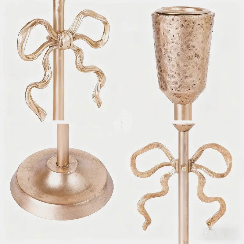 Vintage Iron Candlestick Holder – Elegant Gold & Pink Home Decor Candle Holder Axl