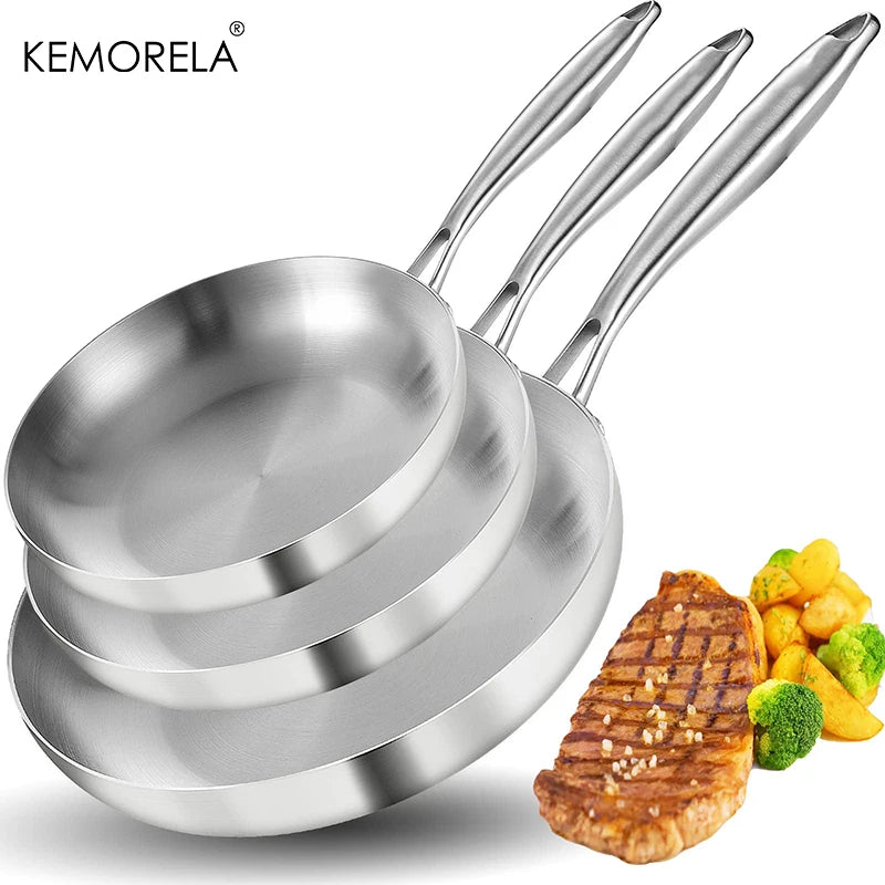 KEMORELA 5-Ply 304 Stainless Steel Frying Pan Set | 2/3 Piece Stainless Steel Frying Pan Axl