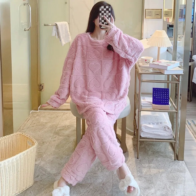 Women's Oversized Coral Fleece Pajamas Set – Plus Size 5XL Fleece Pajamas Set Axl