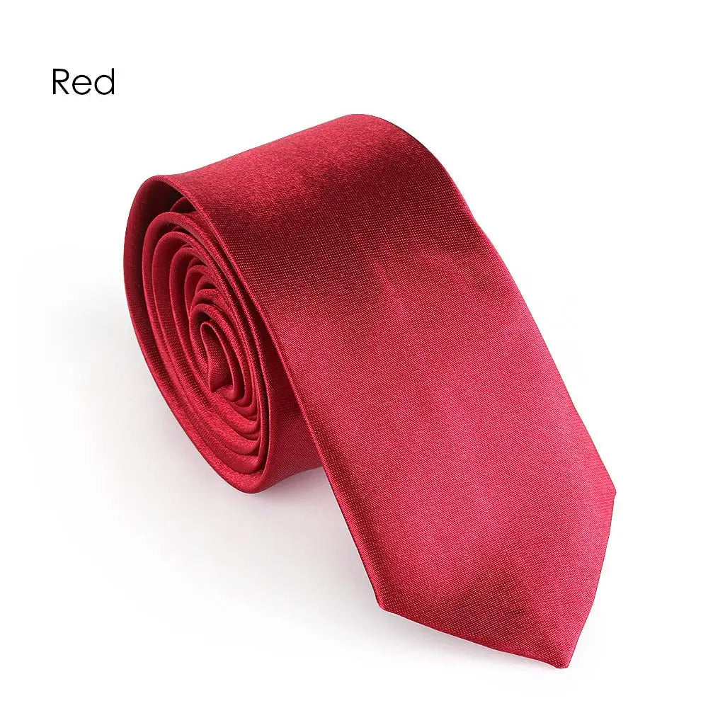 Men's Slim Solid Skinny Necktie – Faux Silk Wedding & Party Tie Men's Necktie Axl red