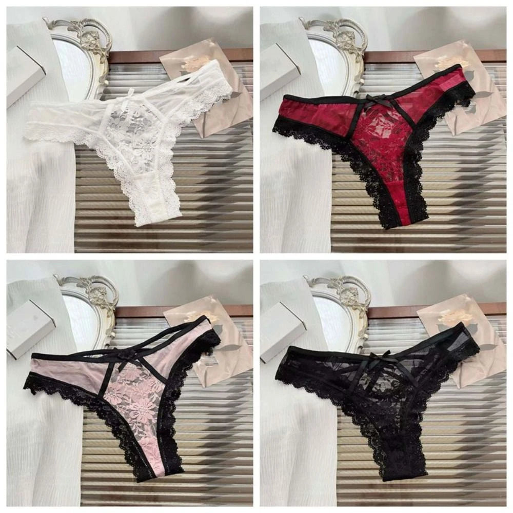 Floral Mesh Lace Ruffle Briefs – Low Waist Nylon Panties Women's Briefs Axl