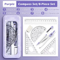 8-Piece Student Geometry Set – Rulers, Compass & Protractor Geometry Drawing Set Axl Purple 8PCS A