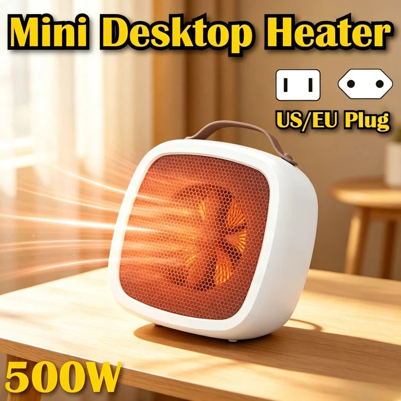 500W PTC Ceramic Mini Heater – Quiet Portable Warm Air Fan Portable Space Heater Axl