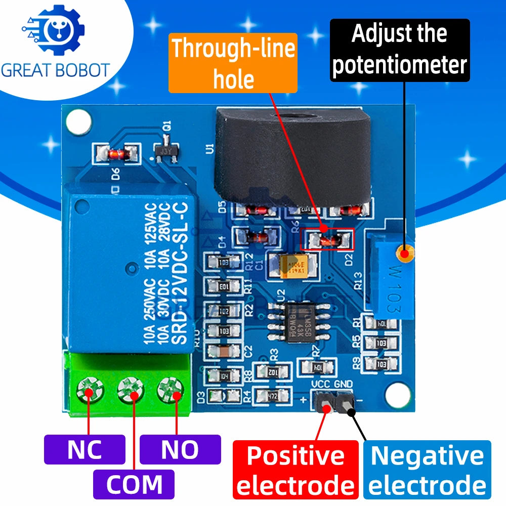 DC 12V AC Current Detection Sensor Module – 5A Overcurrent Switch Current Sensor Module Axl Default Title