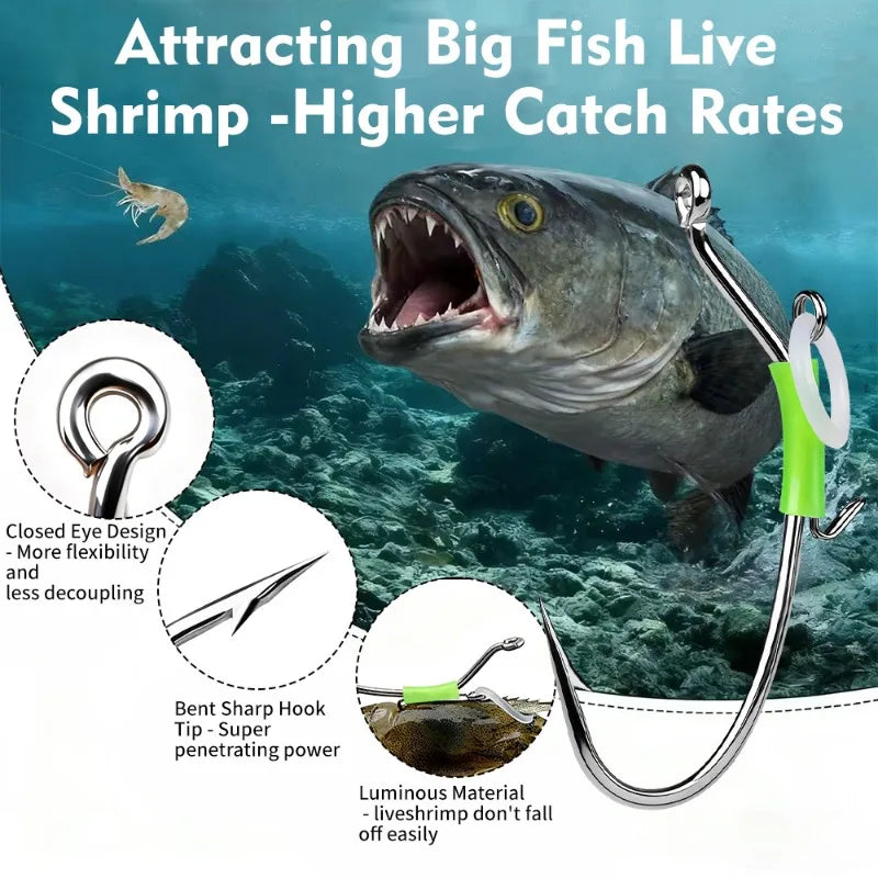 10-Pack Luminous Spring-Loaded Live Shrimp Fishing Hooks Live Bait Fishing Hooks Axl
