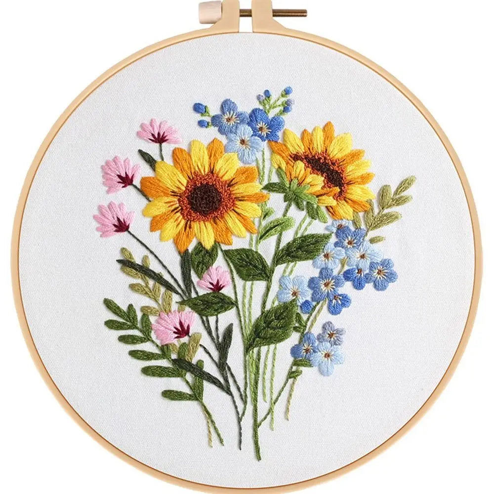 Flower Embroidery Starter Kit – Hoop, Needle & Thread Set Embroidery Craft Kit Axl E