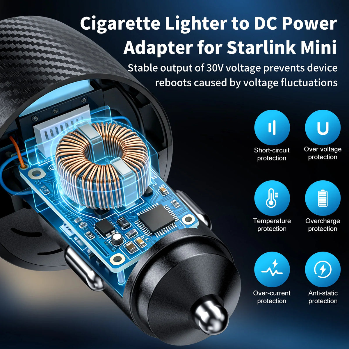 Starlink Mini Car Charger Adapter 90W DC 30V & USB-C Fast Charge Car Charger Adapter Axl