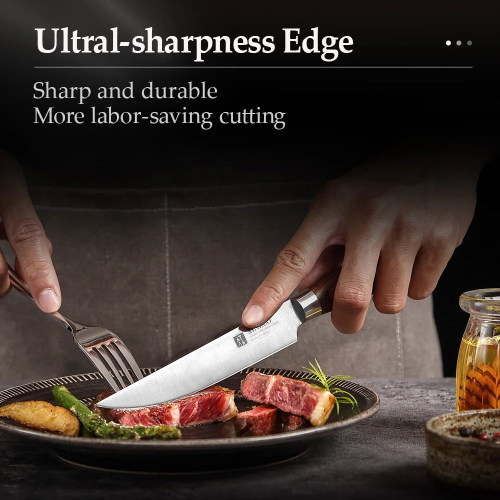 XINZUO 5" Steak Knife Set | German 1.4116 Steel & Pakkawood Steak Knife Set Axl