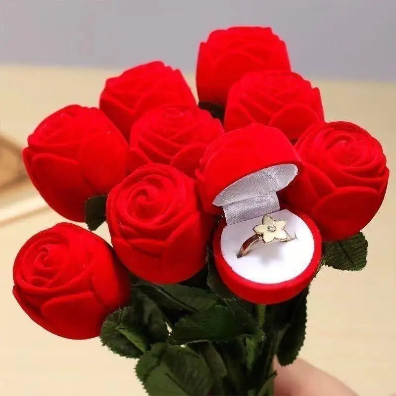 Red Rose Flocked Ring Box – Romantic Engagement Jewelry Gift Jewelry Gift Box Axl