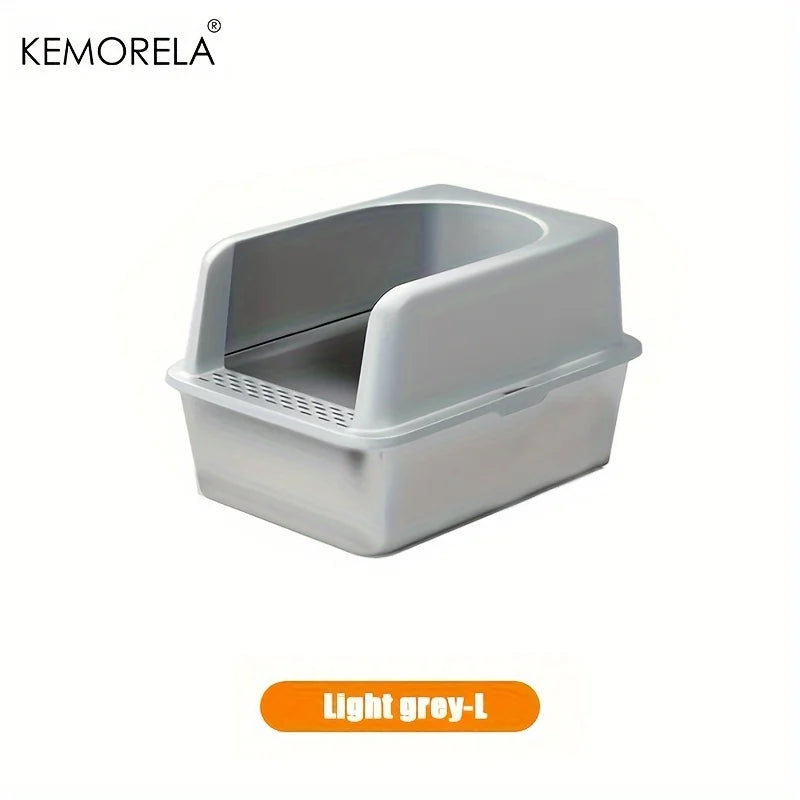 KEMORELA XL Stainless Steel Cat Litter Box with Lid – 60×50cm Cat Litter Box Axl Light grey L