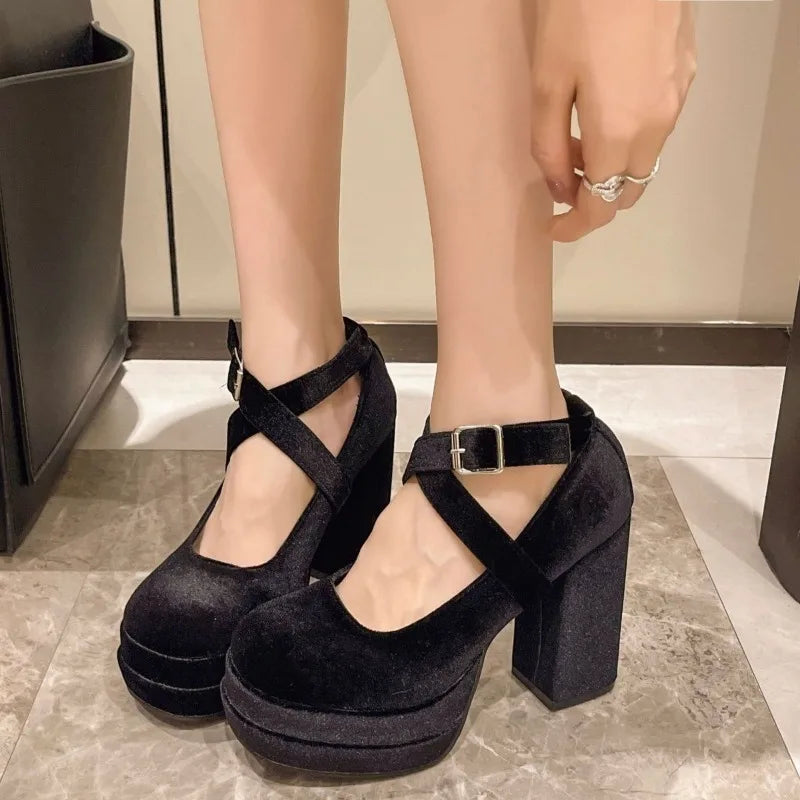 Retro Mary Jane High Heels – Thick Square Heel Women's Pumps Mary Jane Pumps Axl