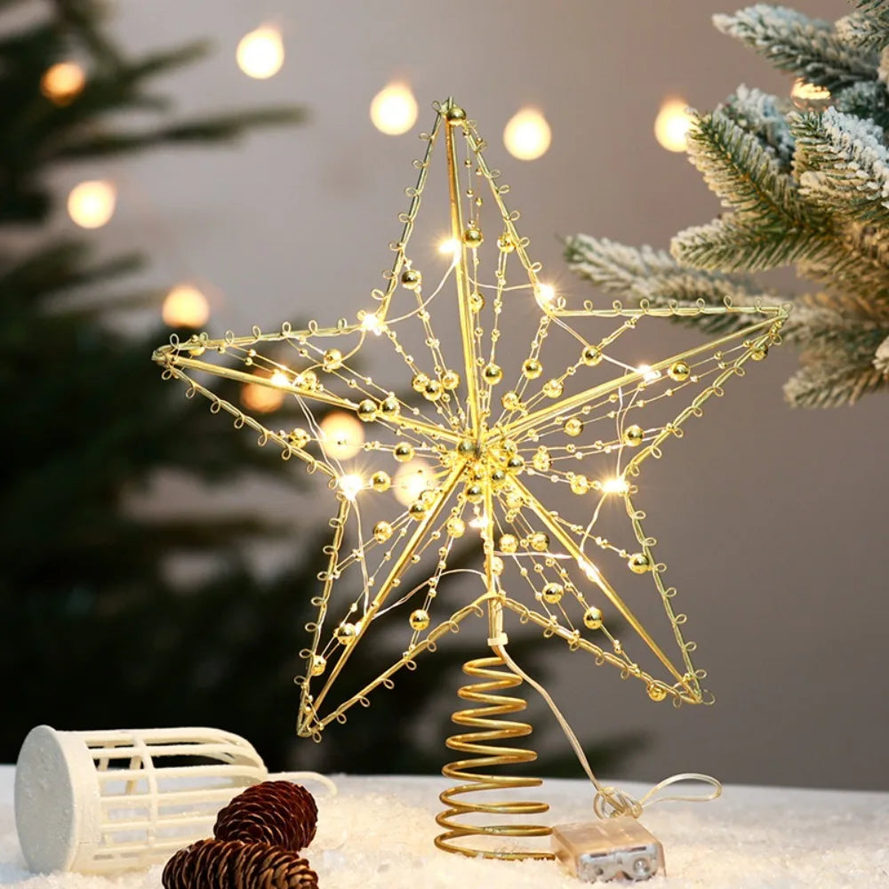 LED Pearl Wire Star Christmas Tree Topper – Gold Iron, 10 LEDs Christmas Tree Topper Axl 1