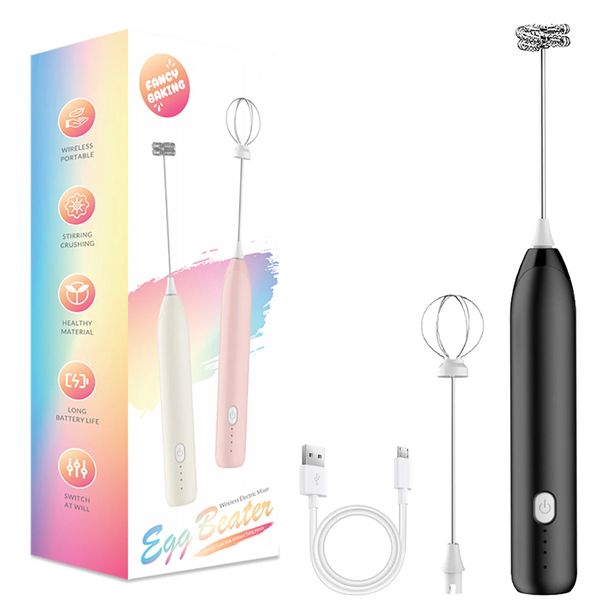 ONEKA Handheld Milk Frother – Electric Foam Maker & Whisk Handheld Milk Frother Axl Black