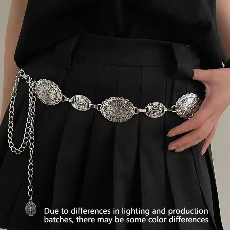 Women's Western Metal Chain Belt – Cowgirl Style for Dresses & Jeans Western Chain Belt Axl 01-sliver-1pcs