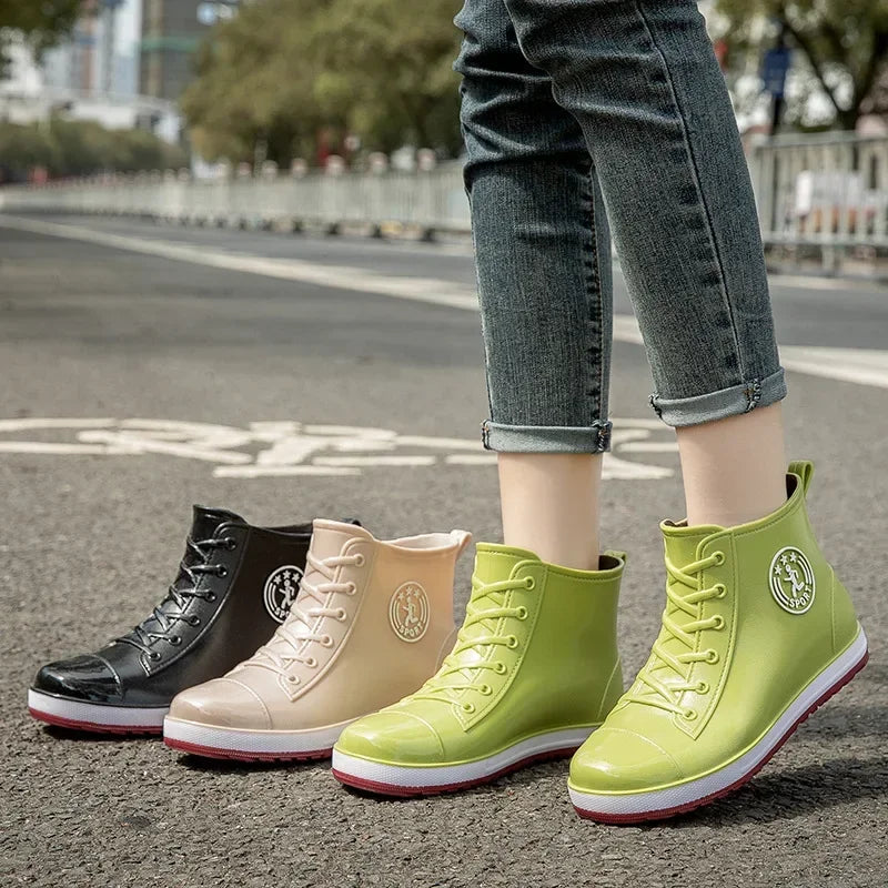Women's Waterproof Ankle Rain Boots | Warm Cotton Garden Galoshes Women's Rain Boots Axl
