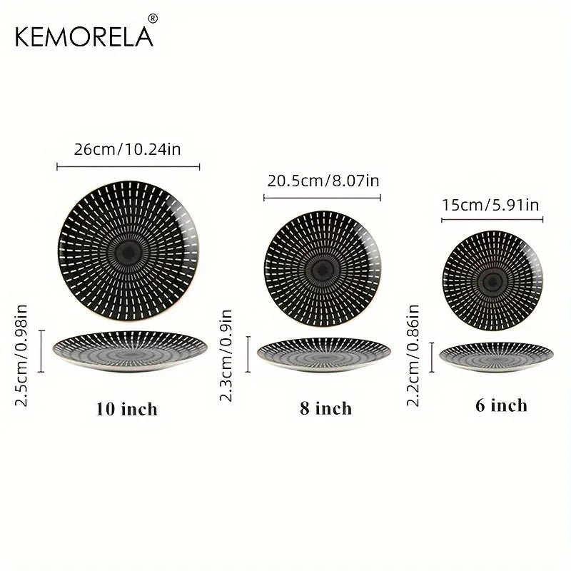 KEMORELA 6-Piece Gold Rim Ceramic Dinner Plates Set – Porcelain Ceramic Dinner Plates Axl