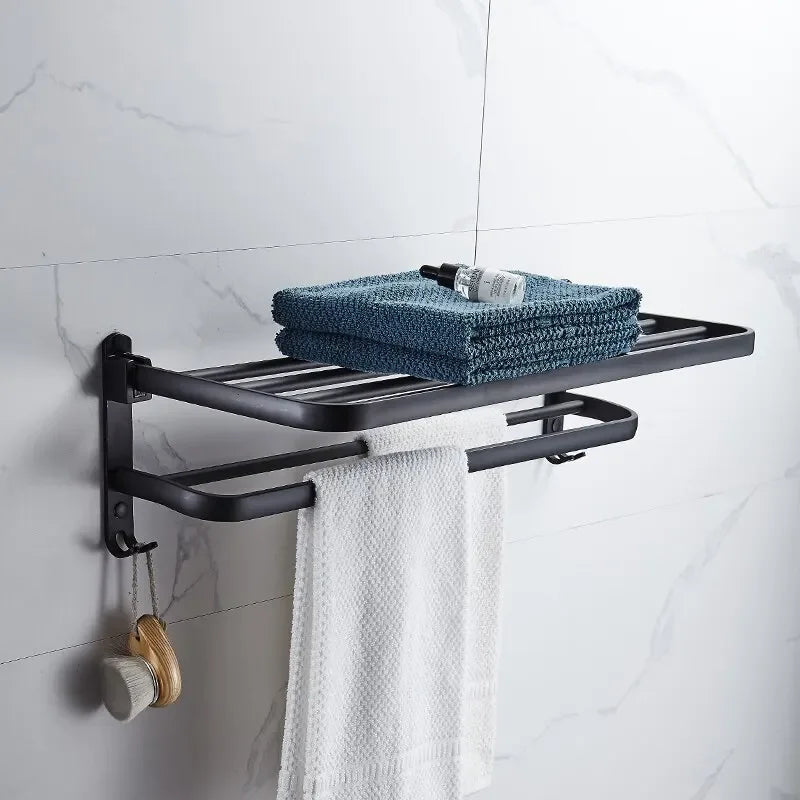 Matte Black Foldable Aluminum Towel Rack – 50cm Wall Mount Wall Towel Rack Axl black 50cm 51x34x4.5cm