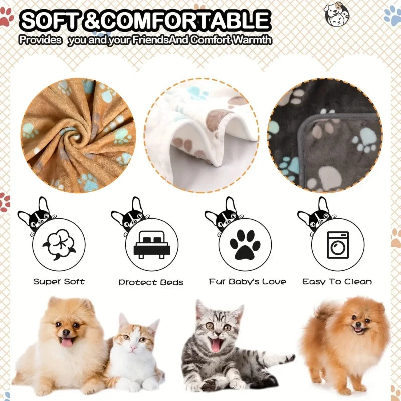 KEMORELA 3-Pack Flannel Fleece Pet Blanket Mats | Paw Print Pet Blanket Mat Axl
