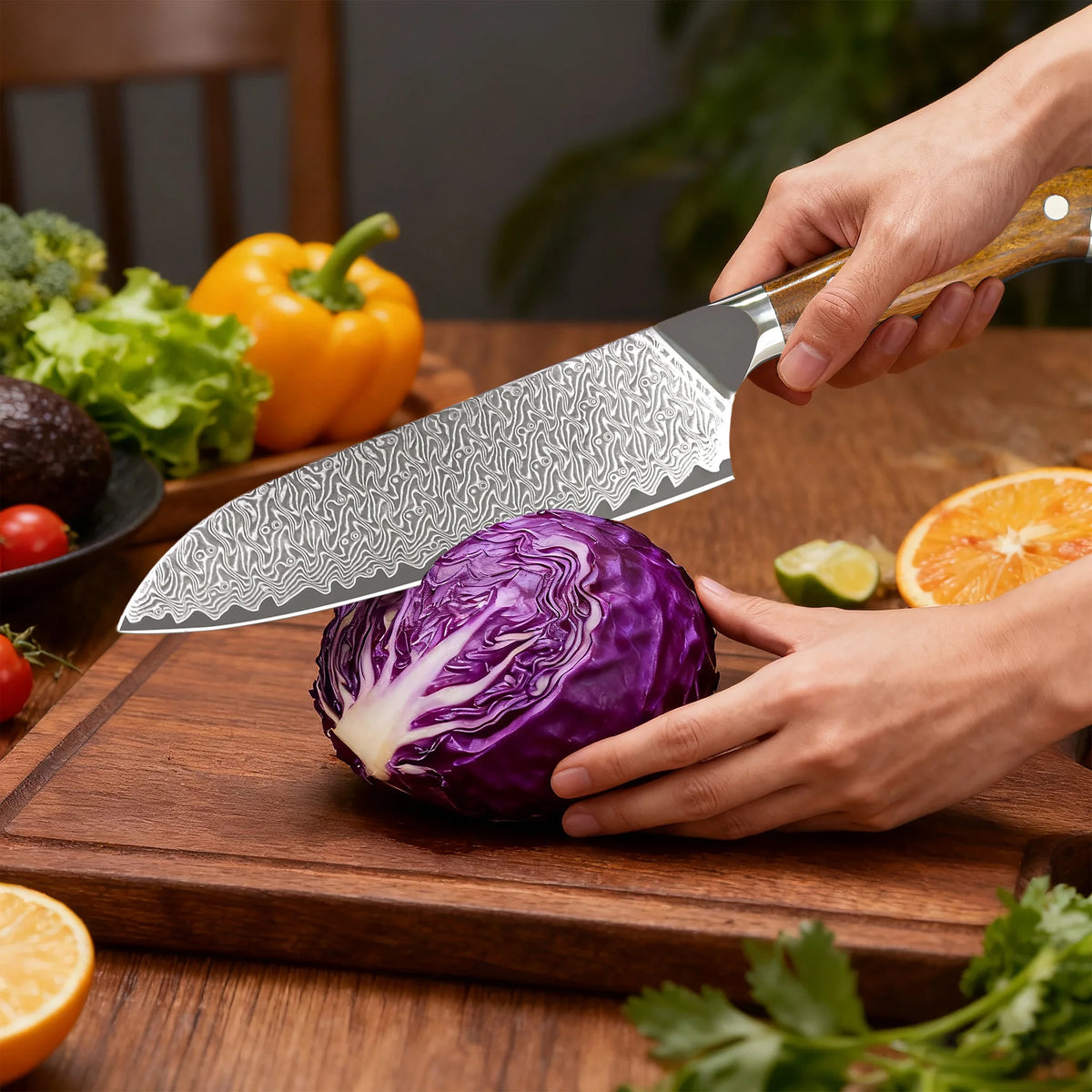 67-Layer VG10 Damascus Santoku Knife – Sharp Kitchen Blade Damascus Kitchen Knife Axl