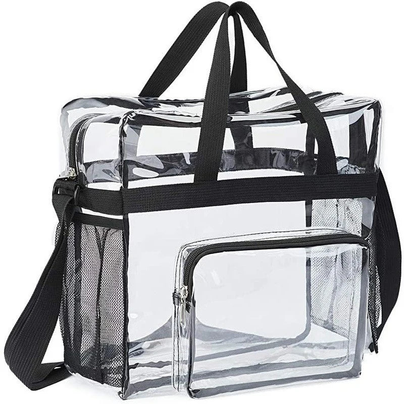 Large Clear PVC Tote Bag – Stadium Approved Multi-Pocket Handbag Clear PVC Tote Bag Axl Black