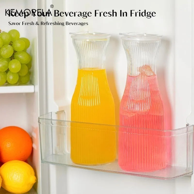 1L Ribbed Glass Carafe with Lid & Chalkboard Labels | Set of 2 Glass Carafe Axl