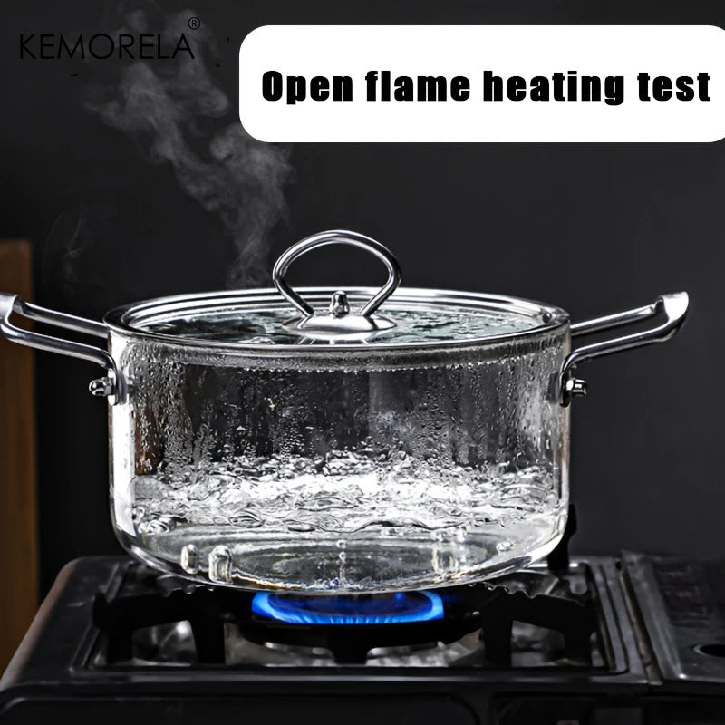 KEMORELA Borosilicate Glass Cooking Pot 2.5L/3.5L with Lid Glass Cooking Pot Axl