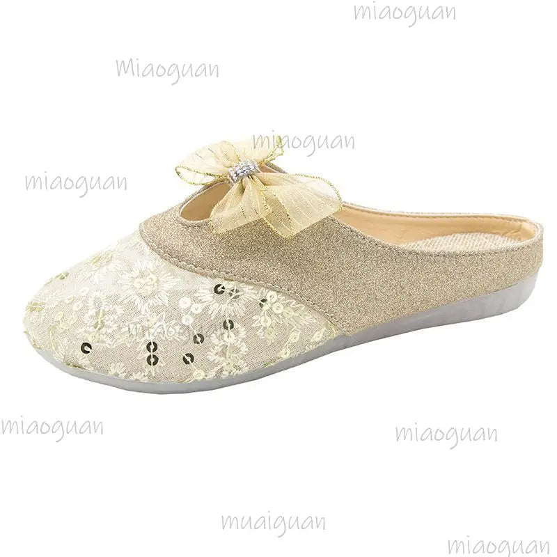 Women's Mesh Bow Rhinestone Slide Sandals – Summer Flats Women's Slide Sandals Axl