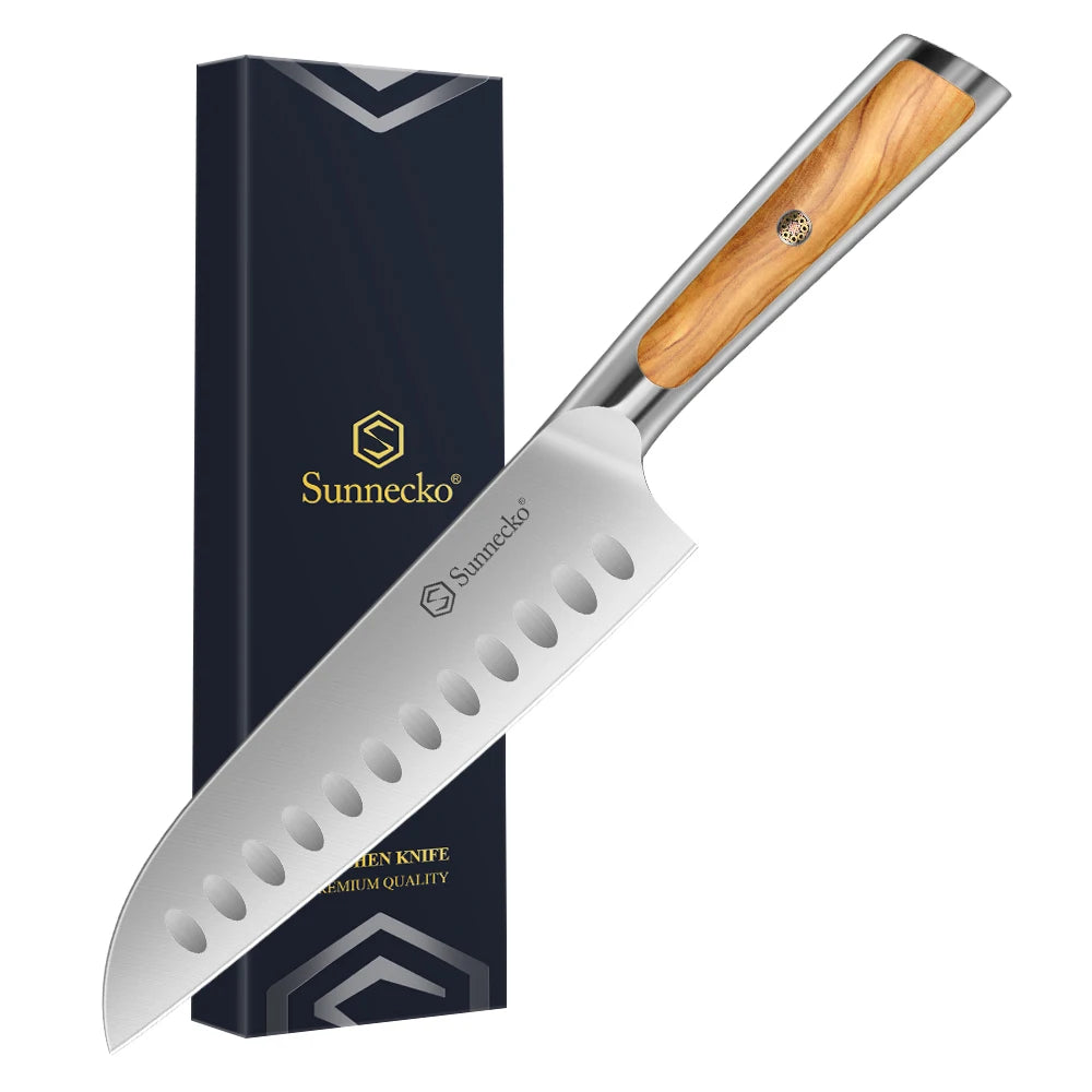 Sunnecko Chef Knife Set | 1.4116 Steel & Olive Wood Handle Chef Knife Set Axl 7 Inch Santoku knife China Mainland