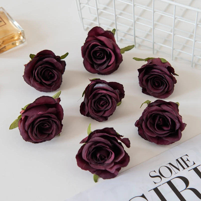 Artificial Silk Rose Flower Heads – 15 or 30 Pcs Wedding Décor Artificial Silk Flowers Axl purple red 15 pcs