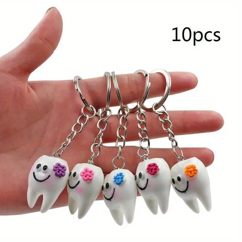 10-Pack Cute Tooth Keychains – Novelty Dental Gift Set Novelty Keychain Set Axl