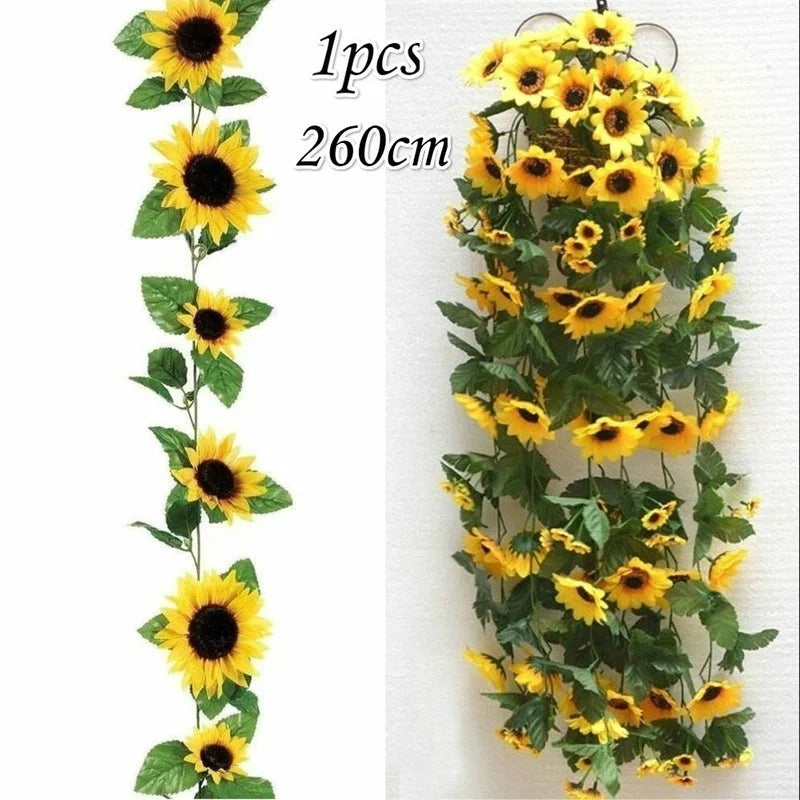 Artificial Sunflower Garland 260cm – Silk Floral Vine Decor Artificial Flower Garland Axl
