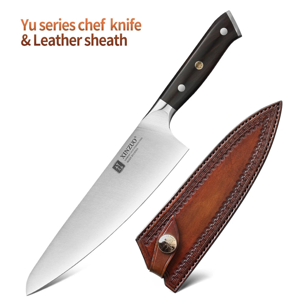 XINZUO 8.3" Chef Knife – German 1.4116 Steel & Ebony Handle Chef Knife Axl with Leather sheath