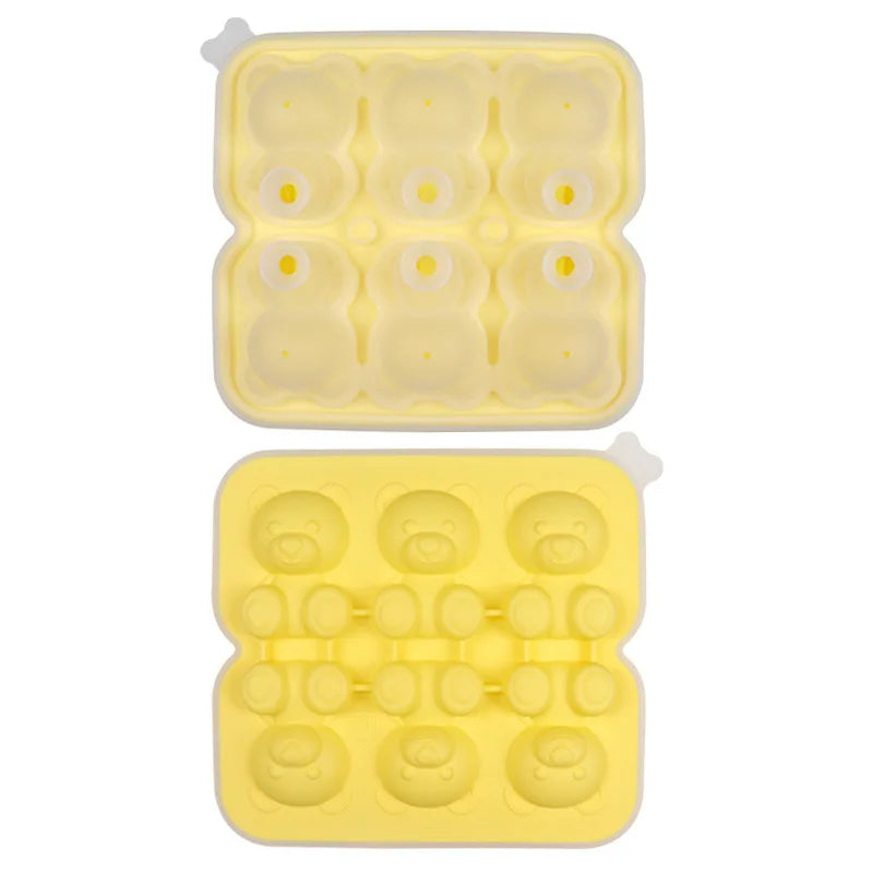 KEMORELA 6-Grid 3D Bear Silicone Ice Cube Mold – Teddy Shape Silicone Ice Cube Mold Axl Yellow