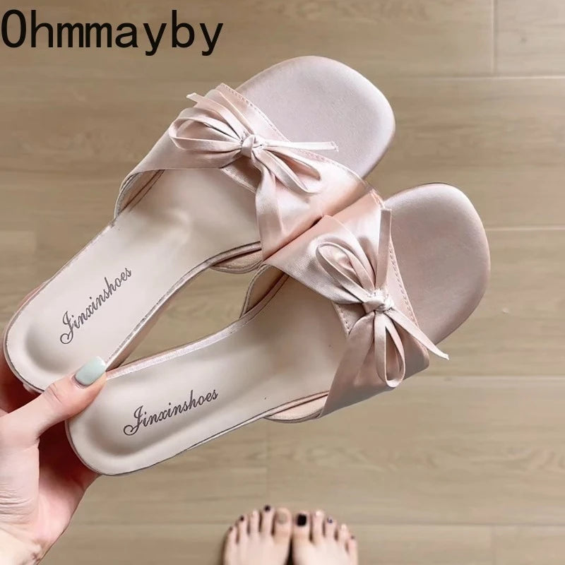 Women's Satin Wedge Slippers – Butterfly-Knot Party Slide Wedge Slide Slippers Axl