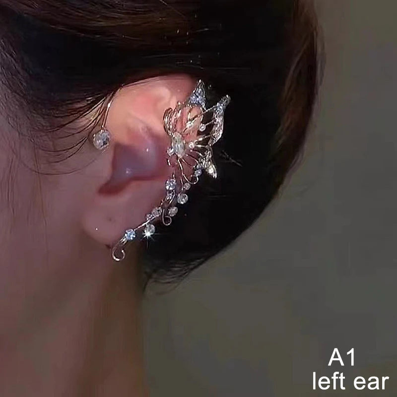 Crystal Butterfly Ear Cuff – No Piercing Clip Earring | Silver Clip-On Ear Cuff Axl A1