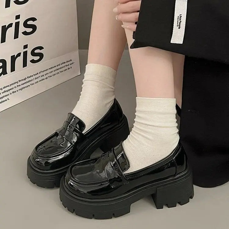 Women's Mary Jane Platform Loafers – Punk Slip-On PU Flats Platform Loafers Axl