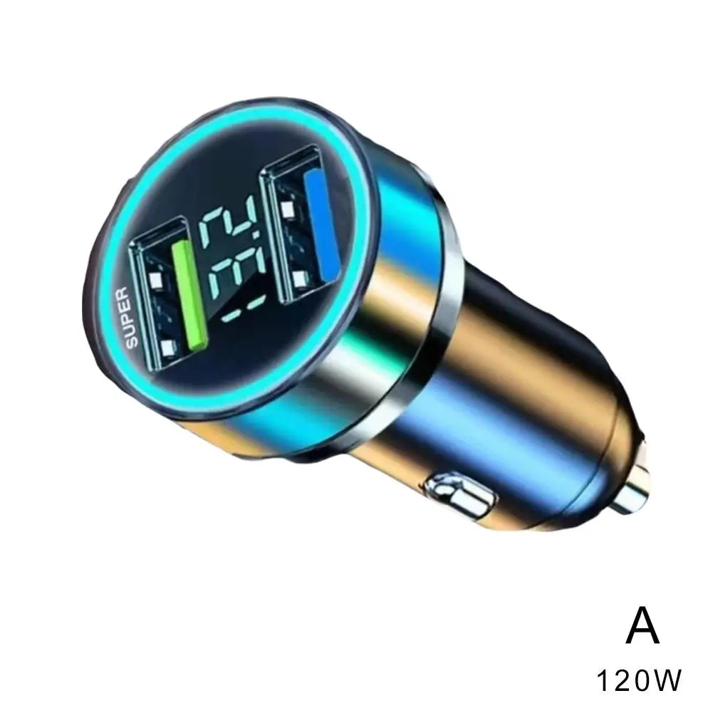 120W Car Charger LED Display | USB-A & PD Type-C Dual Port Car Charger Adapter Axl 120W A