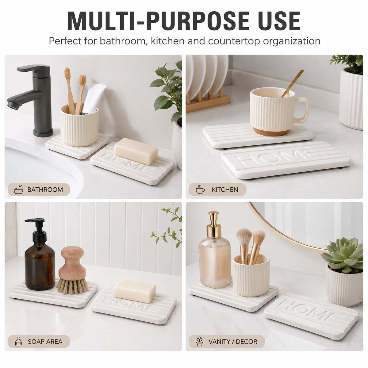 2-Piece Diatomaceous Earth Drying Mat & Sink Tray Organizer Stone Drying Mat Axl
