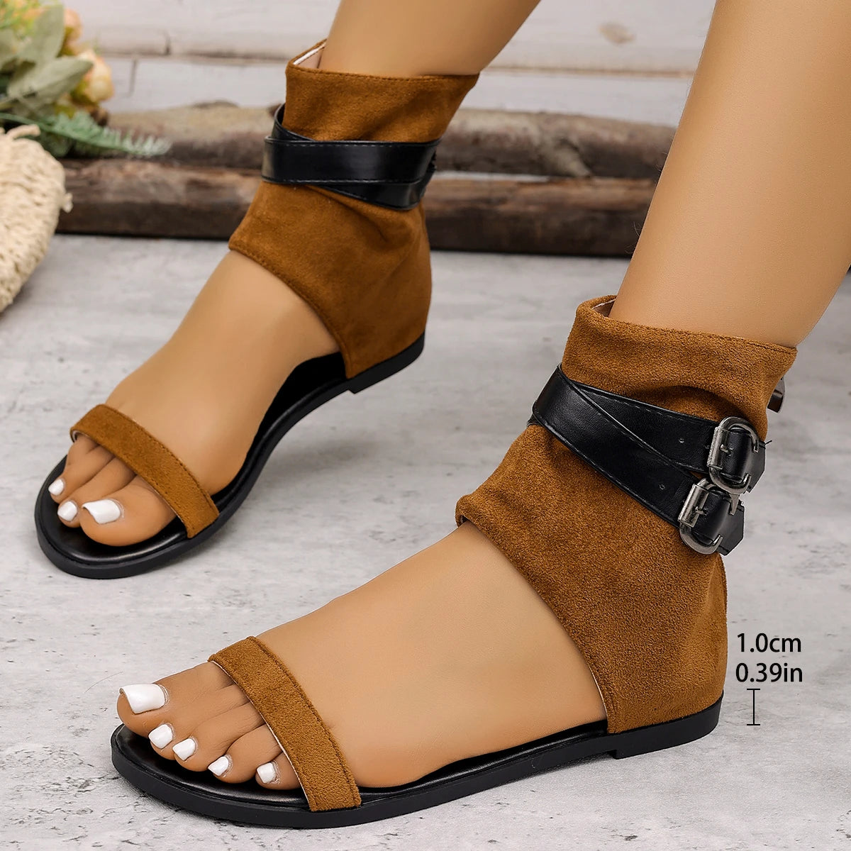 Women's Open Toe Flat Sandals – Elegant Summer Casual Flat Sandals Axl 39 Brown
